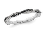 1/4 Carat (ctw) Black & White Diamond Twist Ring Band in Sterling Silver